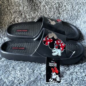 Disney Minnie Mouse Black and Red Slide Sandals Women’s Size 10 Shoes New